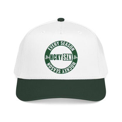 HCKY SZN Circle Logo Mid Profile Baseball Cap (White/Forest/Forest)