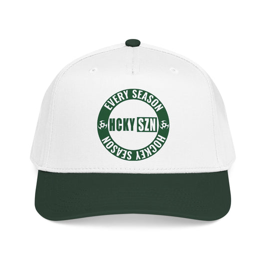 HCKY SZN Circle Logo Mid Profile Baseball Cap (White/Forest/Forest)