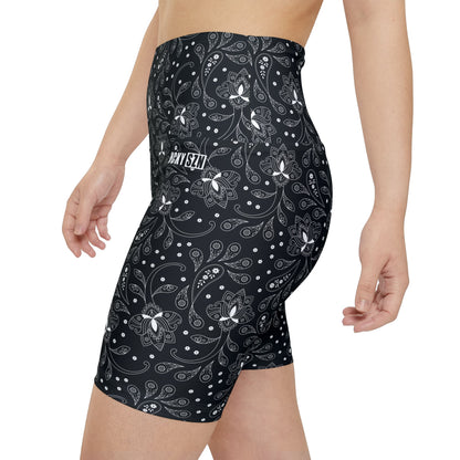 HKY SZN High Waisted Workout Shorts (Black Paisley)