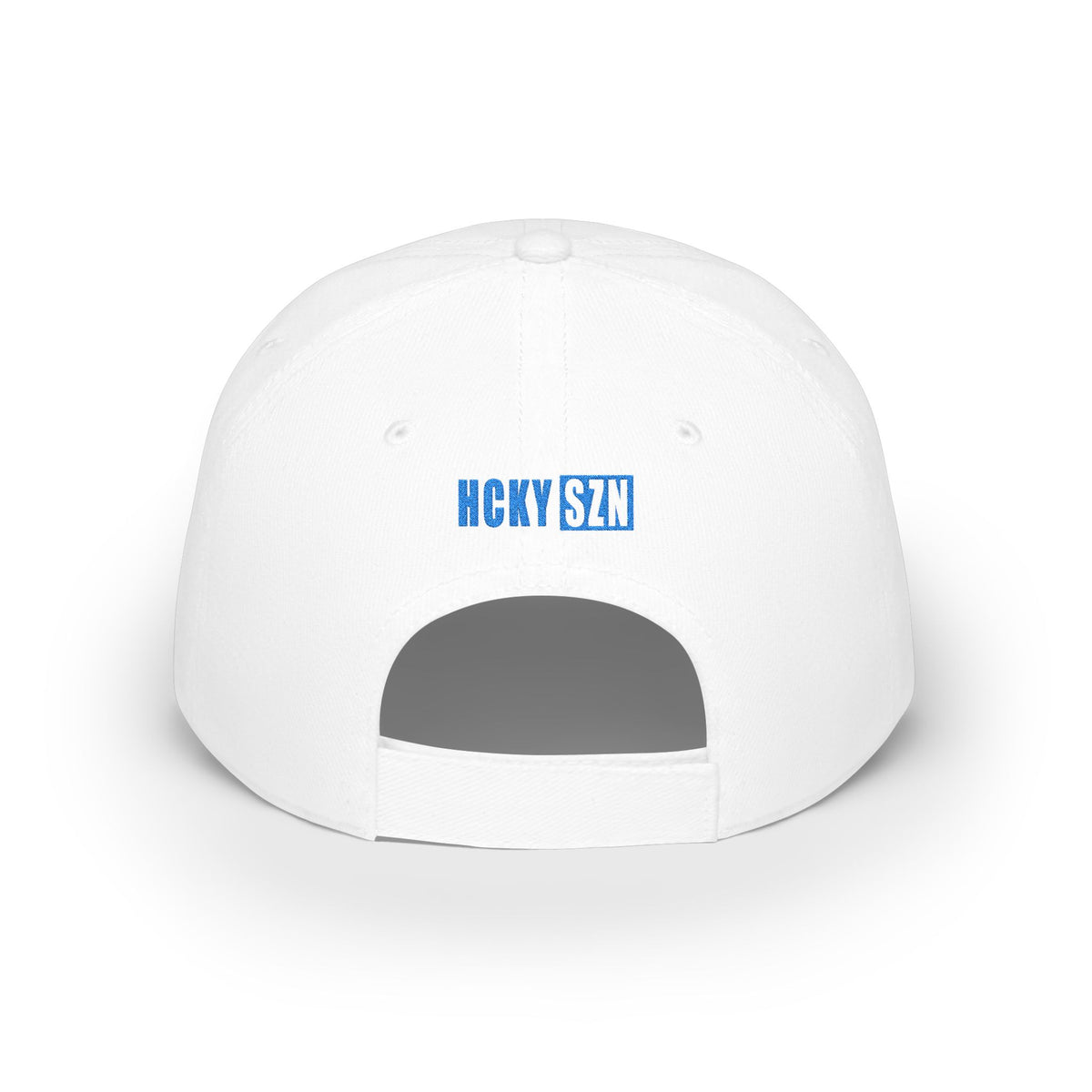 HCKY SZN Low Profile Embroidered Baseball Cap - White (Sky Blue Logo)