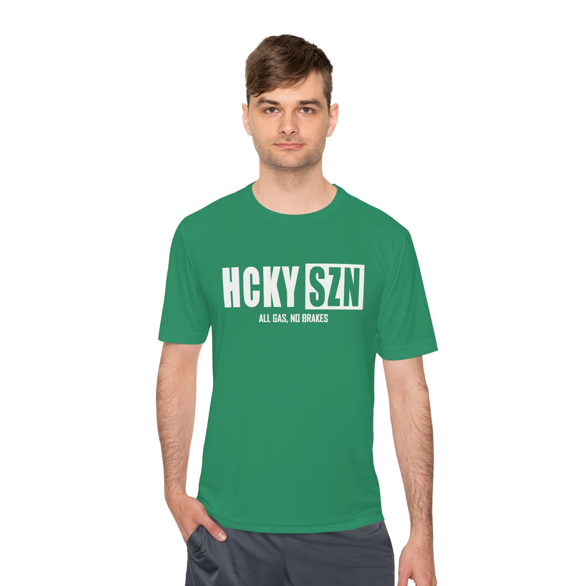 HCKYSZN (All Gas) Adult Performance Tee - Kelly Green/White/White