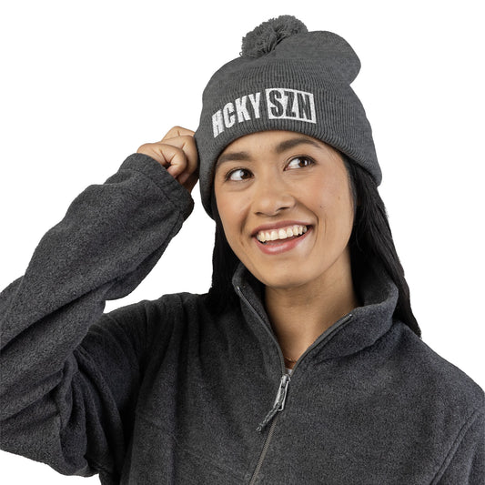 HCKY SZN Embroidered Pom-Pom Beanie - Dark Grey