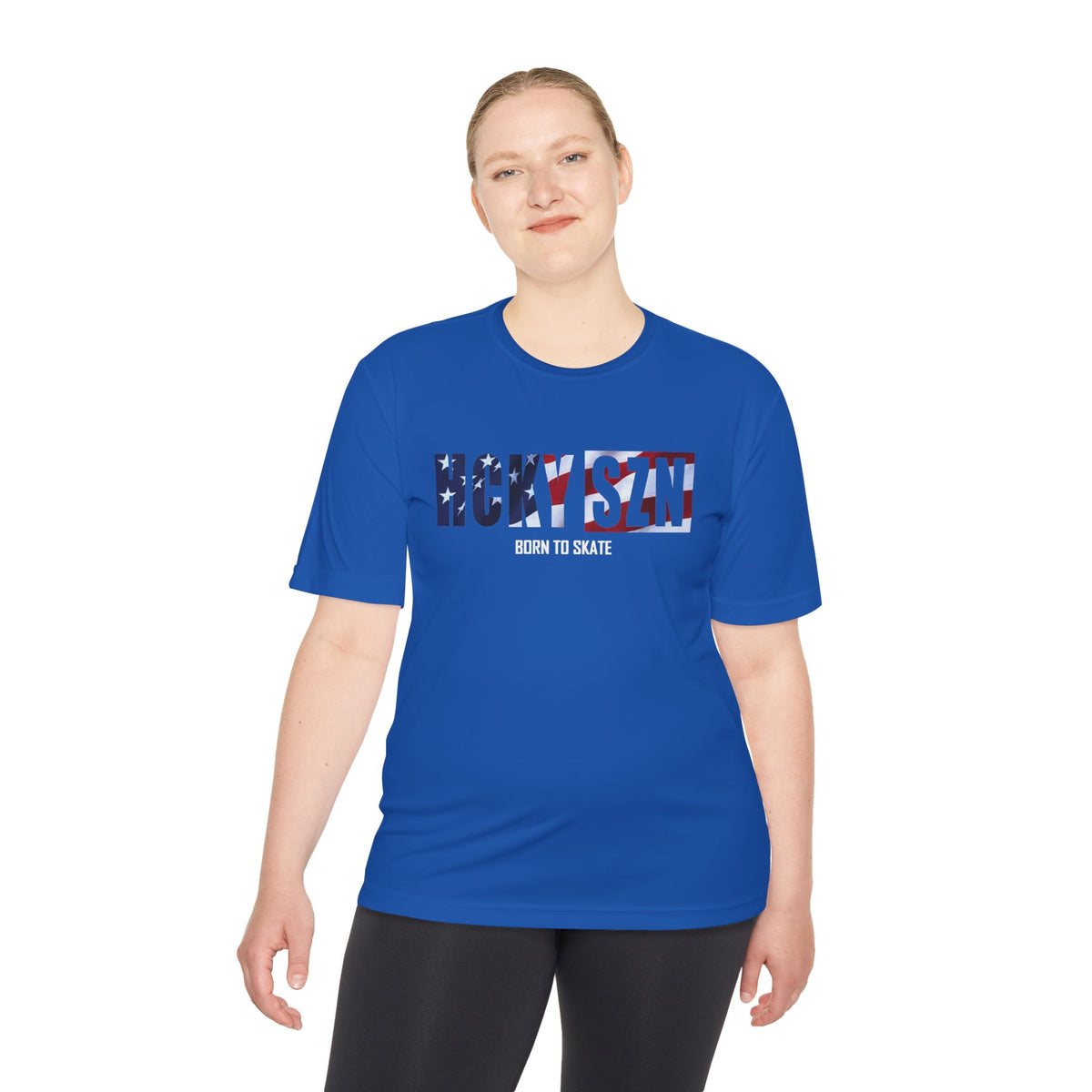 HCKYSZN (Born to Skate) Adult Performance Tee - Royal/USA/White