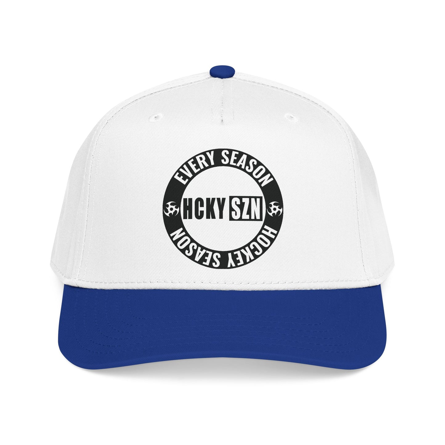 HCKY SZN Circle Logo Mid Profile Baseball Cap (White/Blue/Black)