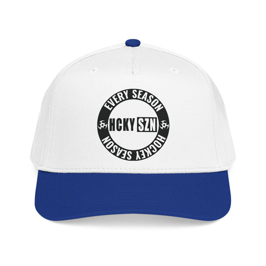 HCKY SZN Circle Logo Mid Profile Baseball Cap (White/Blue/Black)