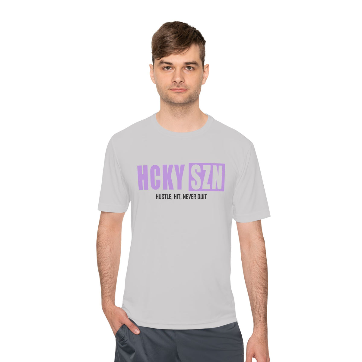 HCKYSZN (Hustle Hit) Adult Performance Tee - Silver/Lavender/Black
