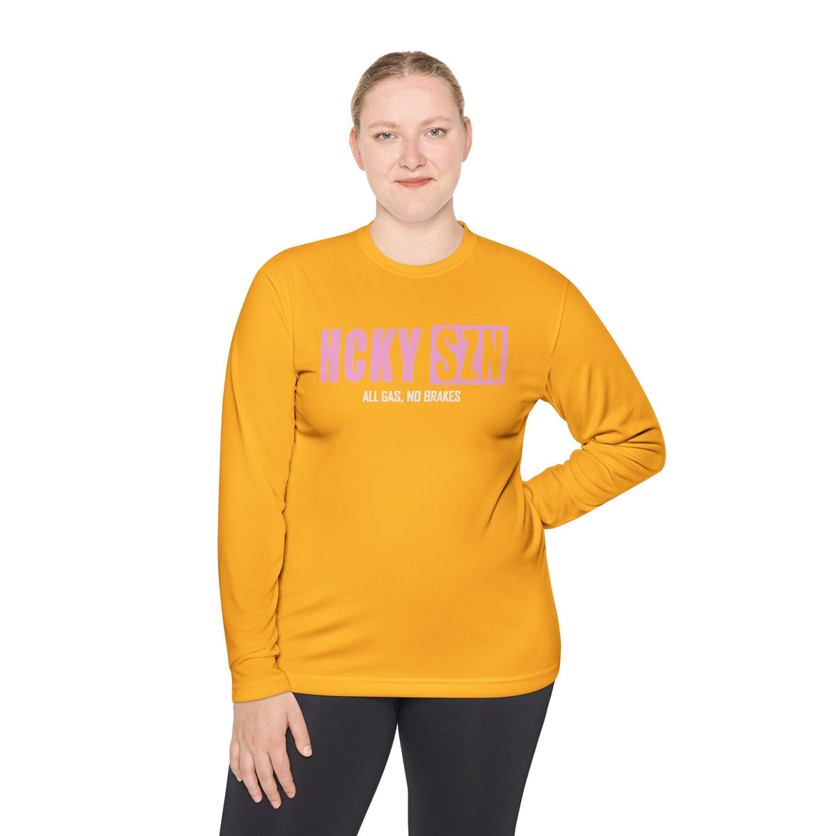 HCKYSZN (All Gas) Long Sleeve Adult Performance Tee - Gold/Pink/White