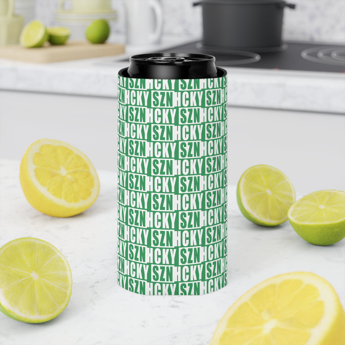 HCKY SZN AOP Slim Can Cooler (Green)