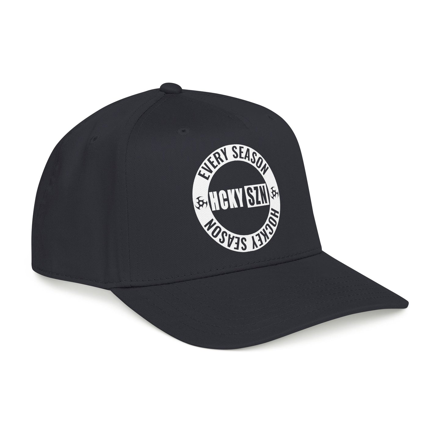 HCKY SZN Circle Logo Mid Profile Baseball Cap (Black/Black/White)