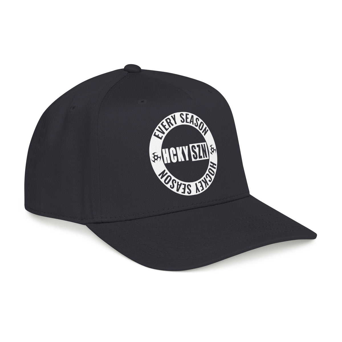 HCKY SZN Circle Logo Mid Profile Baseball Cap (Black/Black/White)