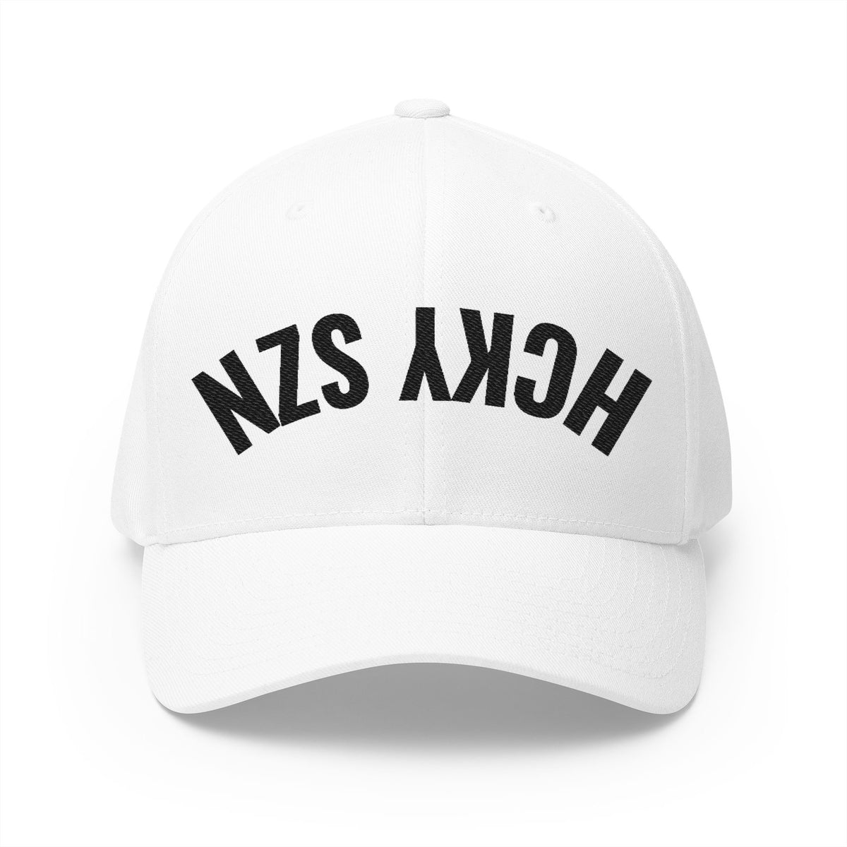 Upside Down HCKY SZN Embroidered Flex Fit Hat (White/Black)