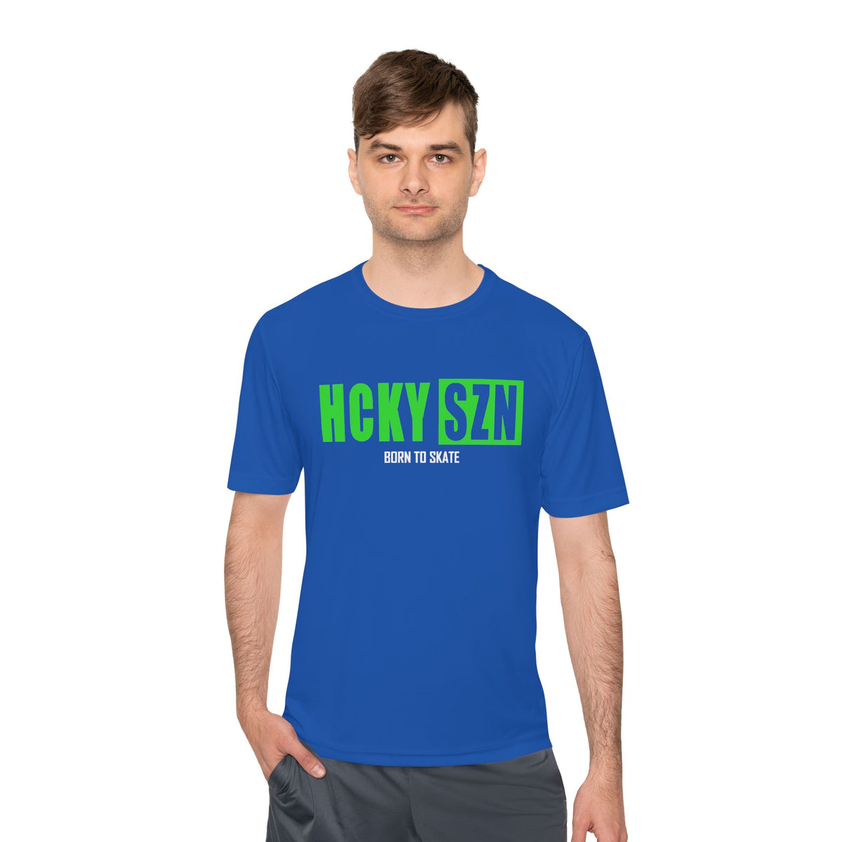 HCKYSZN (Born to Skate) Adult Performance Tee - Royal/Lime/White