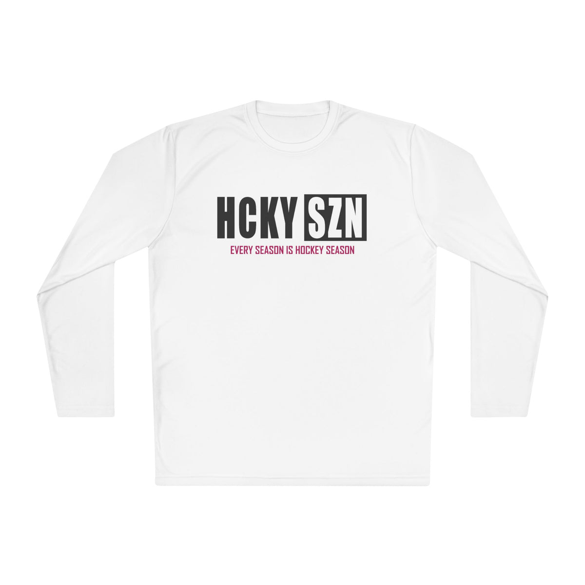 HCKYSZN (Every Season) Long Sleeve Adult Performance Tee - White/Black/Raspberry