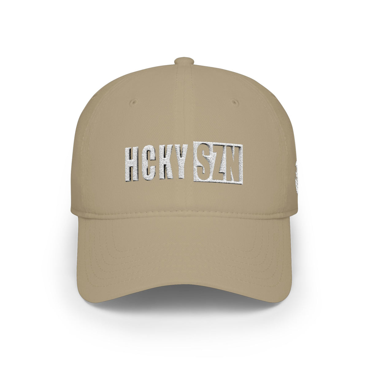 HCKY SZN Low Profile Embroidered Baseball Cap - Khaki (White Logo)