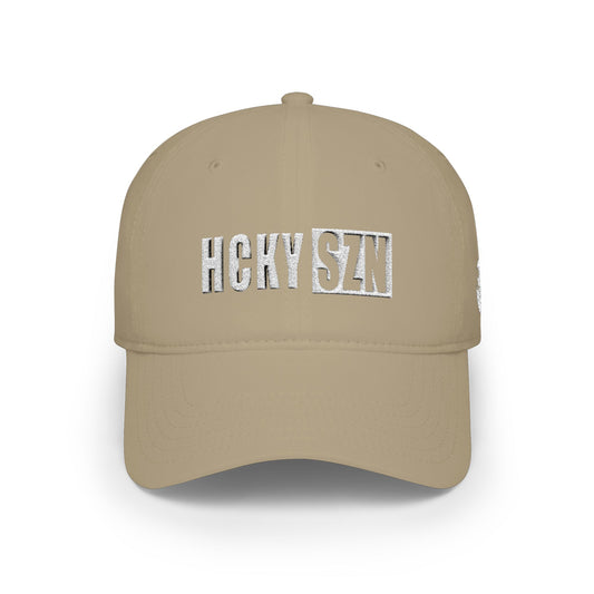 HCKY SZN Low Profile Embroidered Baseball Cap - Khaki (White Logo)