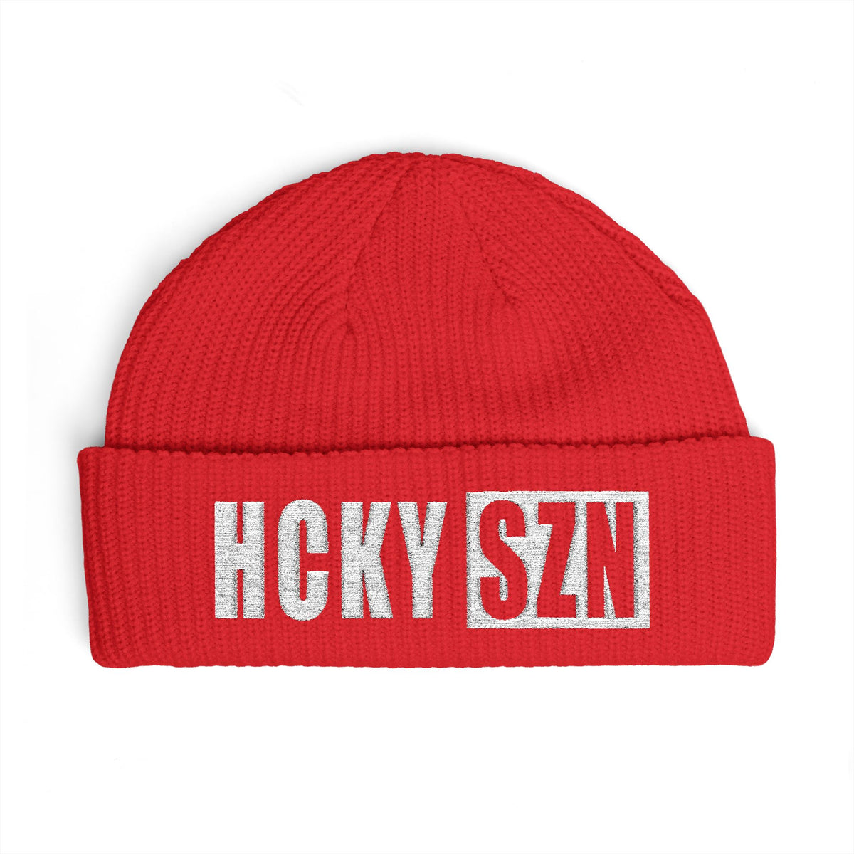HCKY SZN Embroidered Fisherman Knit Beanie - Red