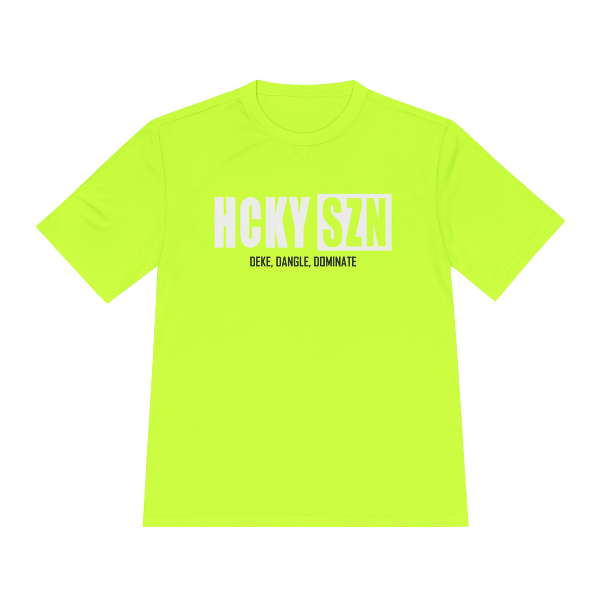 HCKYSZN (Deke Dangle) Adult Performance Tee - Neon Yellow/White/Black
