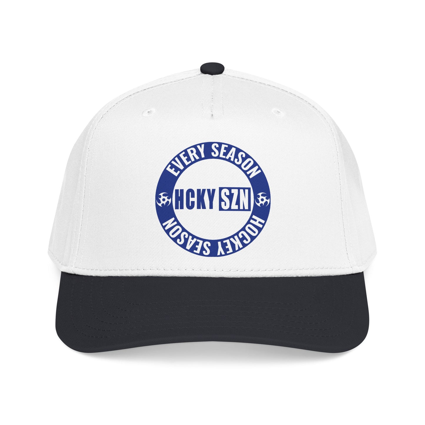 HCKY SZN Circle Logo Mid Profile Baseball Cap (White/Black/Blue)