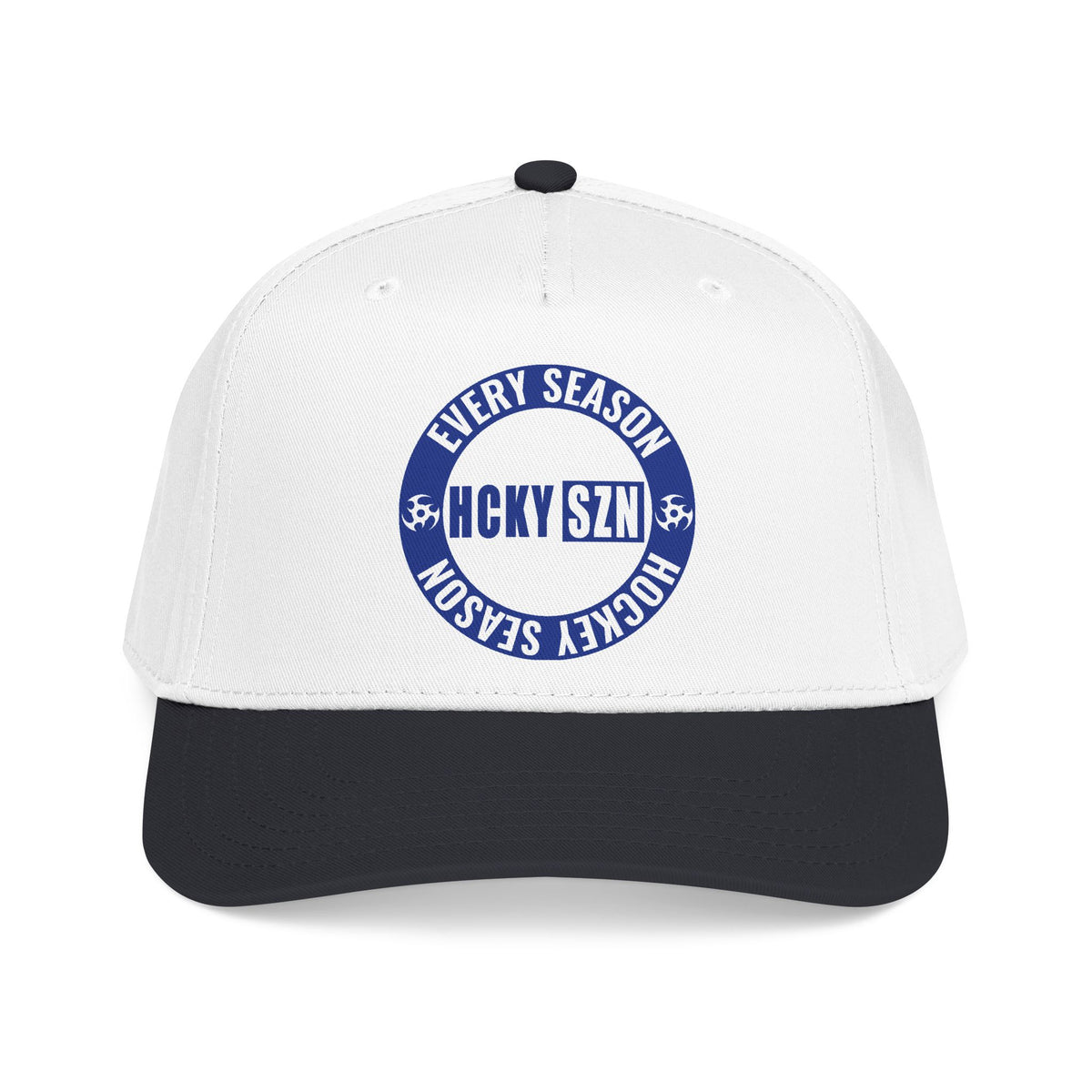 HCKY SZN Circle Logo Mid Profile Baseball Cap (White/Black/Blue)