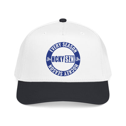 HCKY SZN Circle Logo Mid Profile Baseball Cap (White/Black/Blue)