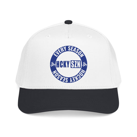 HCKY SZN Circle Logo Mid Profile Baseball Cap (White/Black/Blue)