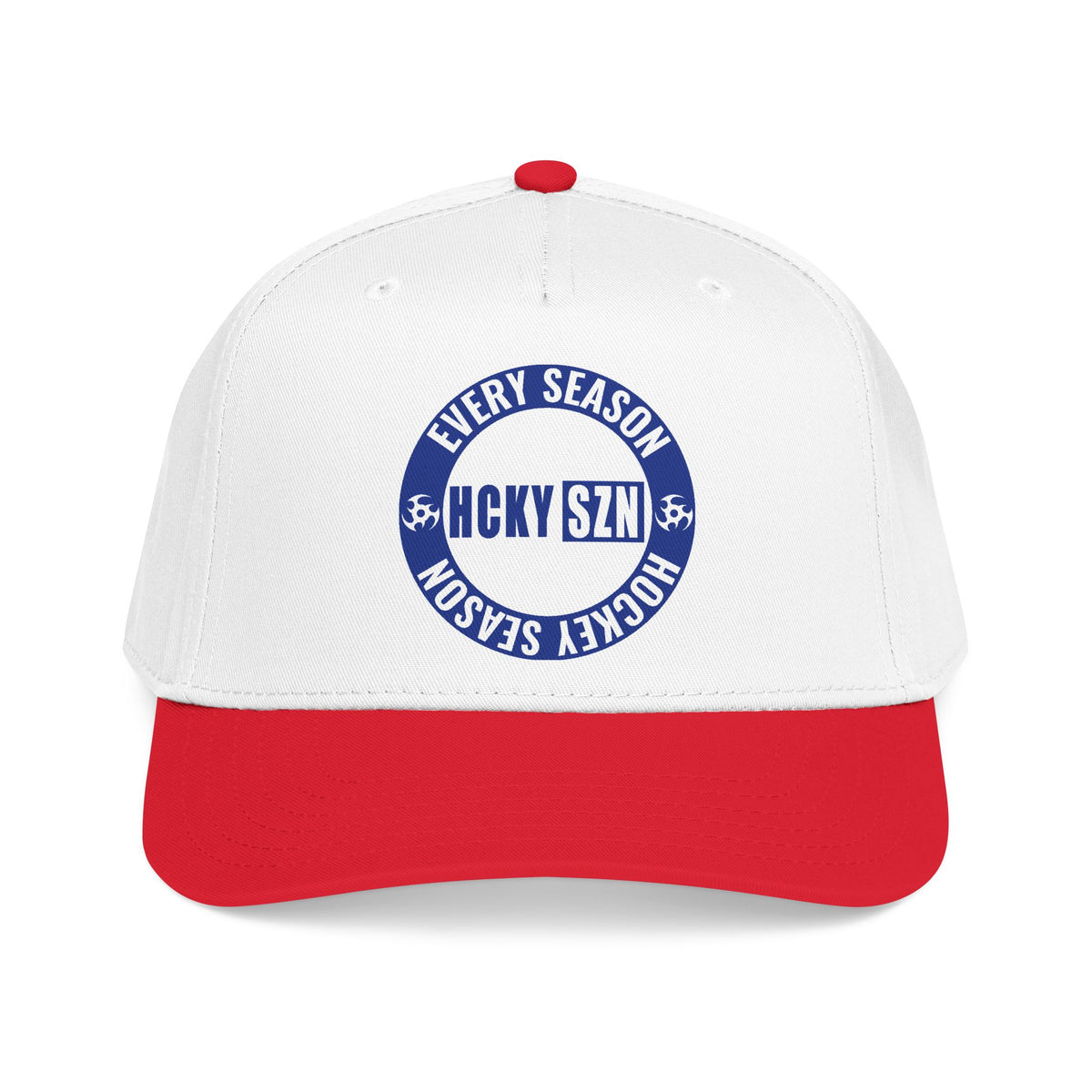 HCKY SZN Circle Logo Mid Profile Baseball Cap (White/Red/Blue)