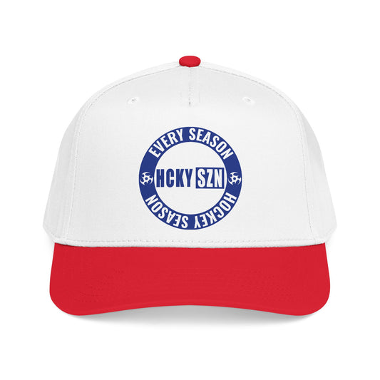 HCKY SZN Circle Logo Mid Profile Baseball Cap (White/Red/Blue)
