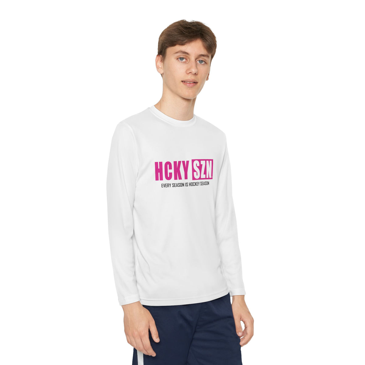 Every Season is HCKY SZN Youth Competitor Long Sleeve Tee (Hot Pink Logo) - Various Colors