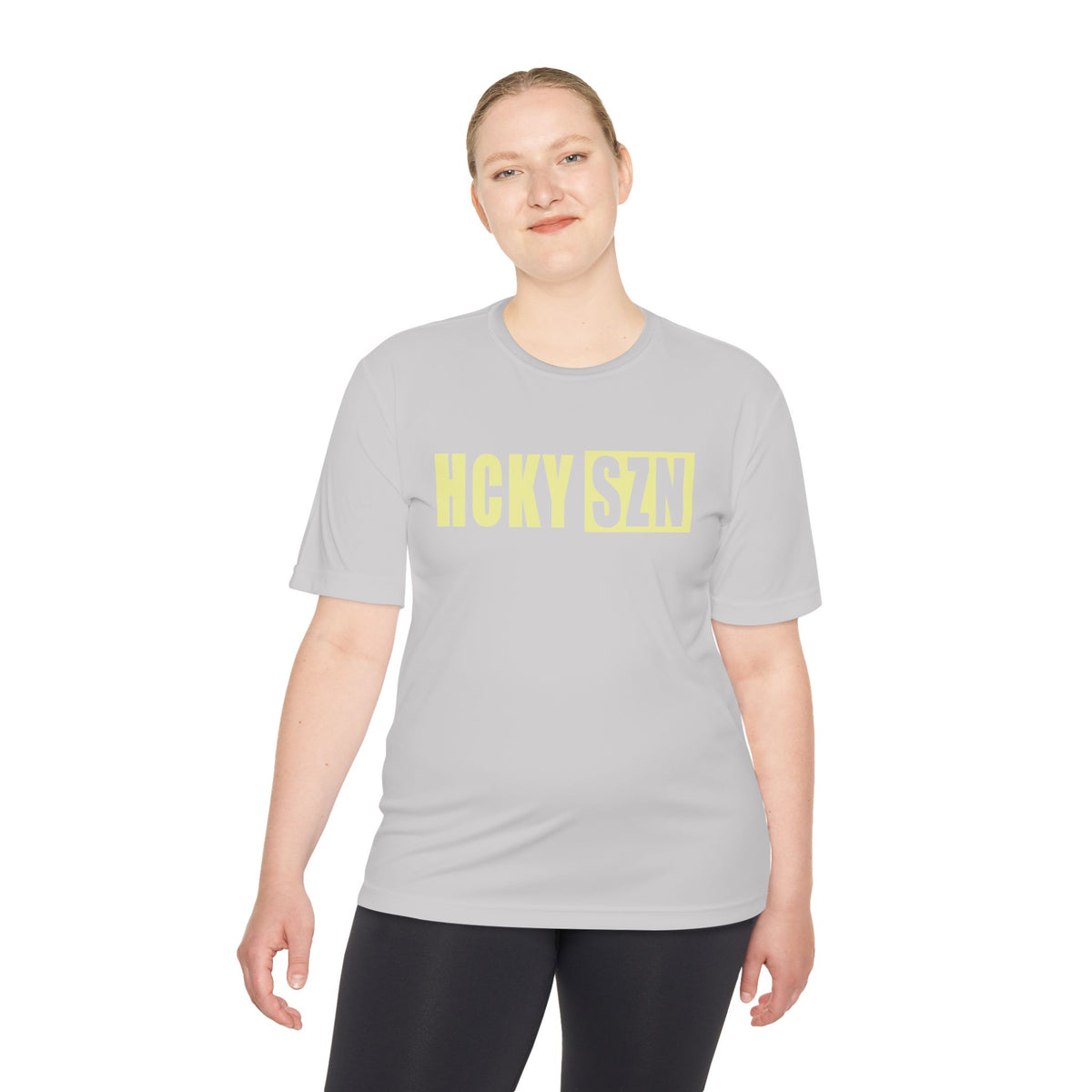 HCKYSZN (Flagship Logo) Adult Performance Tee - Silver/Sunflower