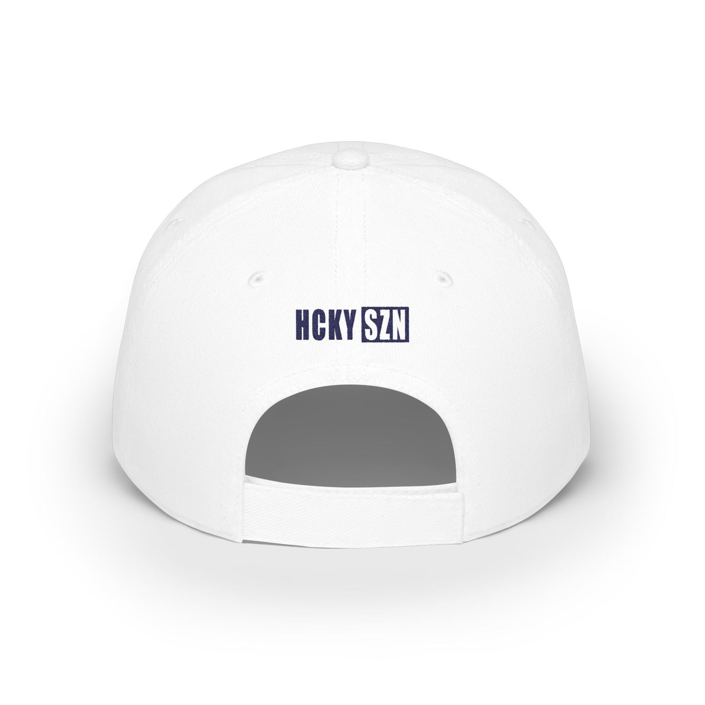 HCKY SZN Low Profile Embroidered Baseball Cap - White (Blue Logo)