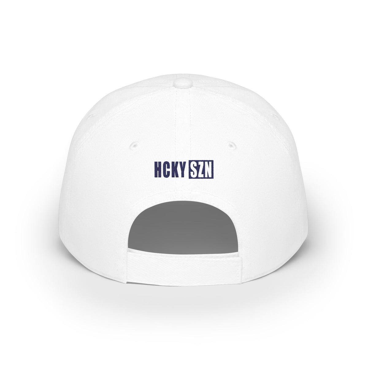 HCKY SZN Low Profile Embroidered Baseball Cap - White (Blue Logo)
