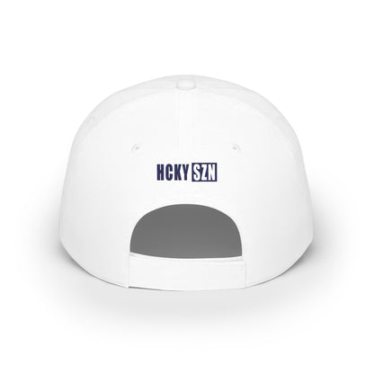HCKY SZN Low Profile Embroidered Baseball Cap - White (Blue Logo)