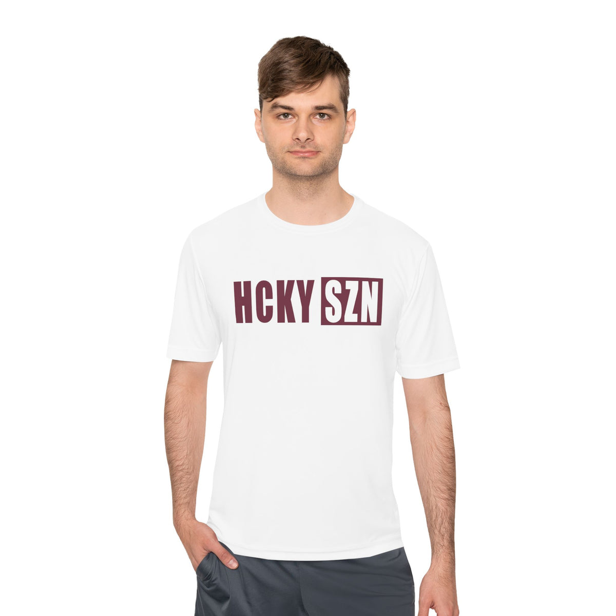 HCKYSZN (Flagship Logo) Adult Performance Tee - White/Maroon