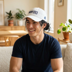 HCKY SZN Low Profile Embroidered Baseball Cap - White (Blue Logo)