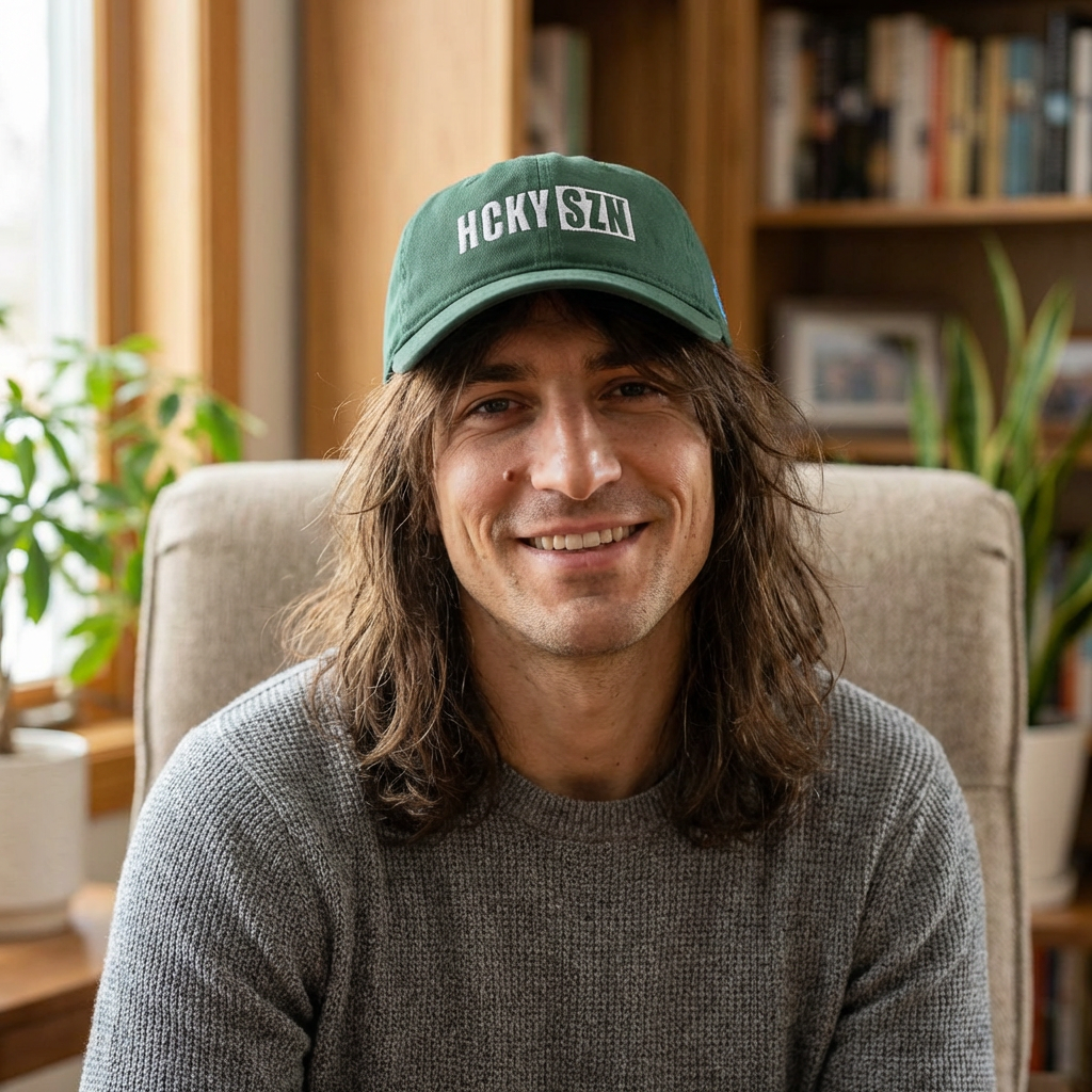 HCKY SZN Low Profile Embroidered Baseball Cap - Forest Green (White Logo)