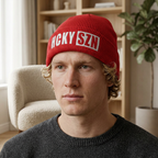HCKY SZN Embroidered Fisherman Knit Beanie - Red