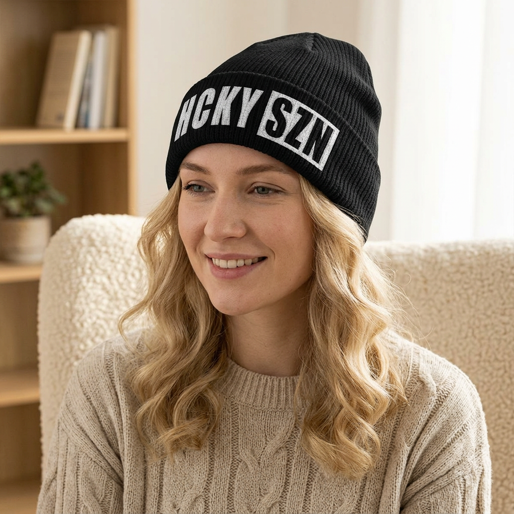HCKY SZN Embroidered Fisherman Knit Beanie - Black