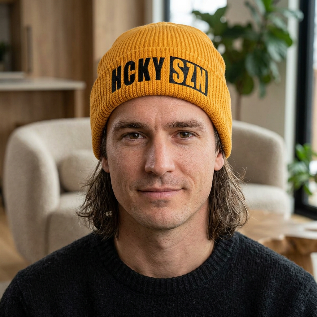 HCKY SZN Embroidered Fisherman Knit Beanie - Gold