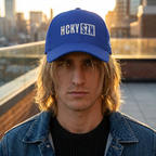 HCKY SZN Low Profile Embroidered Baseball Cap - Blue (White Logo)