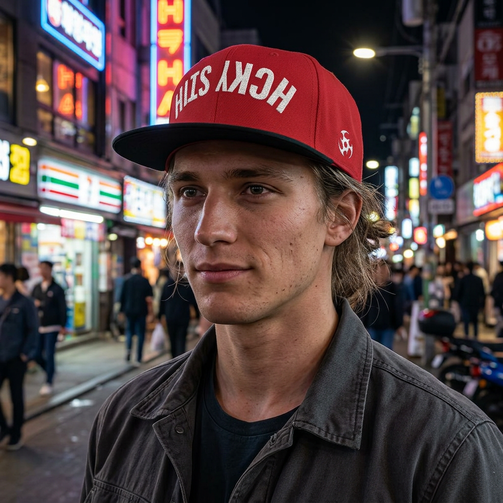 Upside Down HCKY SZN Embroidered Snapback Hat (Red/Black)