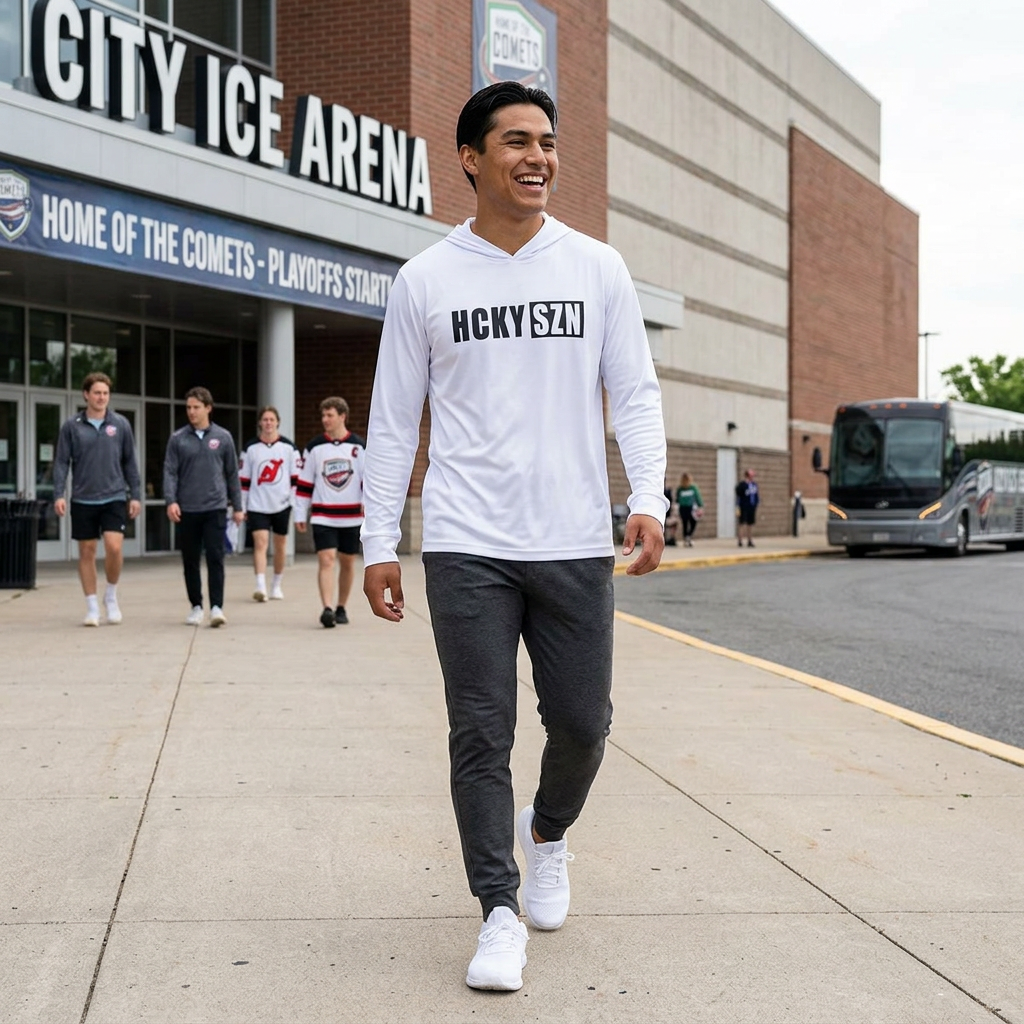 HCKY SZN Big Logo Performance Warmup Hoodie (White/Sky Blue)