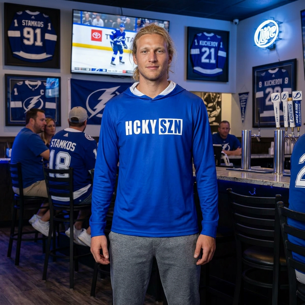 HCKY SZN Big Logo Performance Warmup Hoodie (Blue/White)