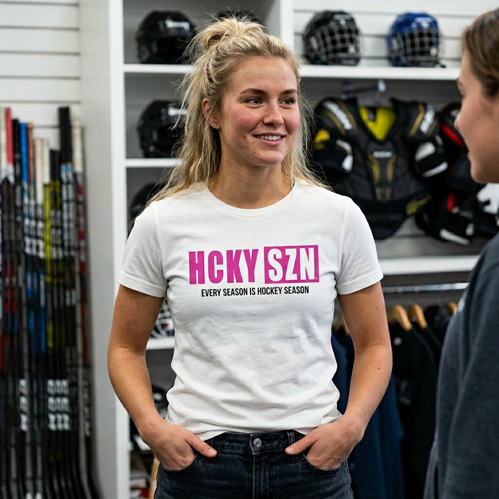 Every Season Is Hockey Season Women's Boyfriend Tee (Hot Pink Logo) - Various Colors