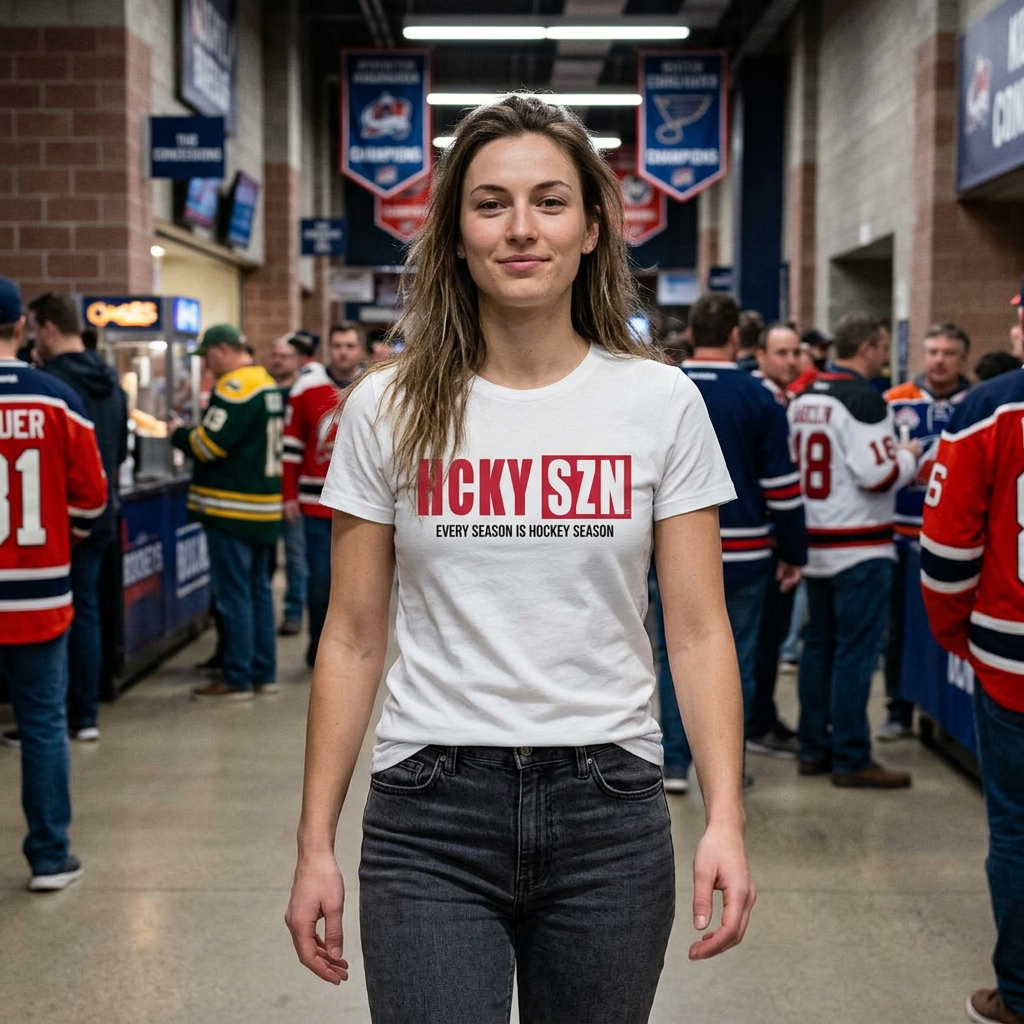 Every Season Is Hockey Season Women's Boyfriend Tee (Peach Logo) - Various Colors