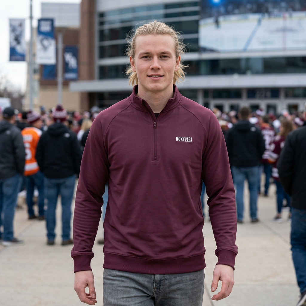 HCKY SZN Embroidered Quarter-Zip Pullover (Maroon/White)