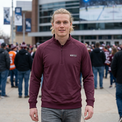HCKY SZN Embroidered Quarter-Zip Pullover (Maroon/White)