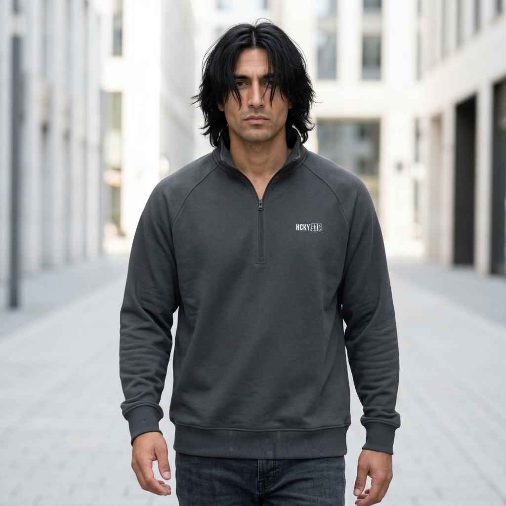 HCKY SZN Embroidered Quarter-Zip Pullover (Charcoal/White)