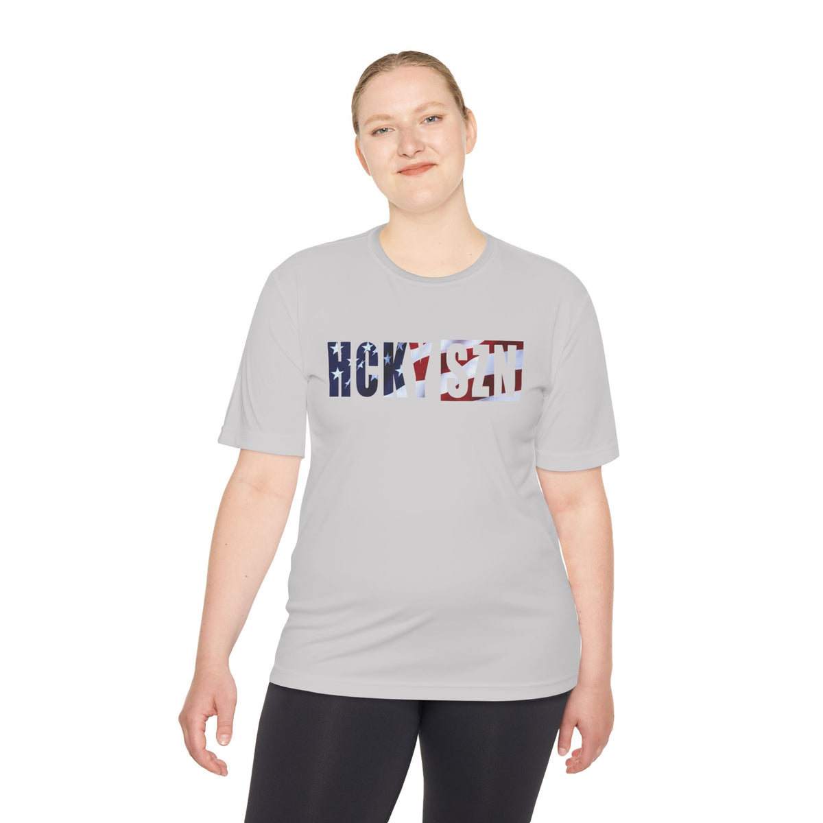 HCKYSZN (Flagship Logo) Adult Performance Tee - Silver/USA