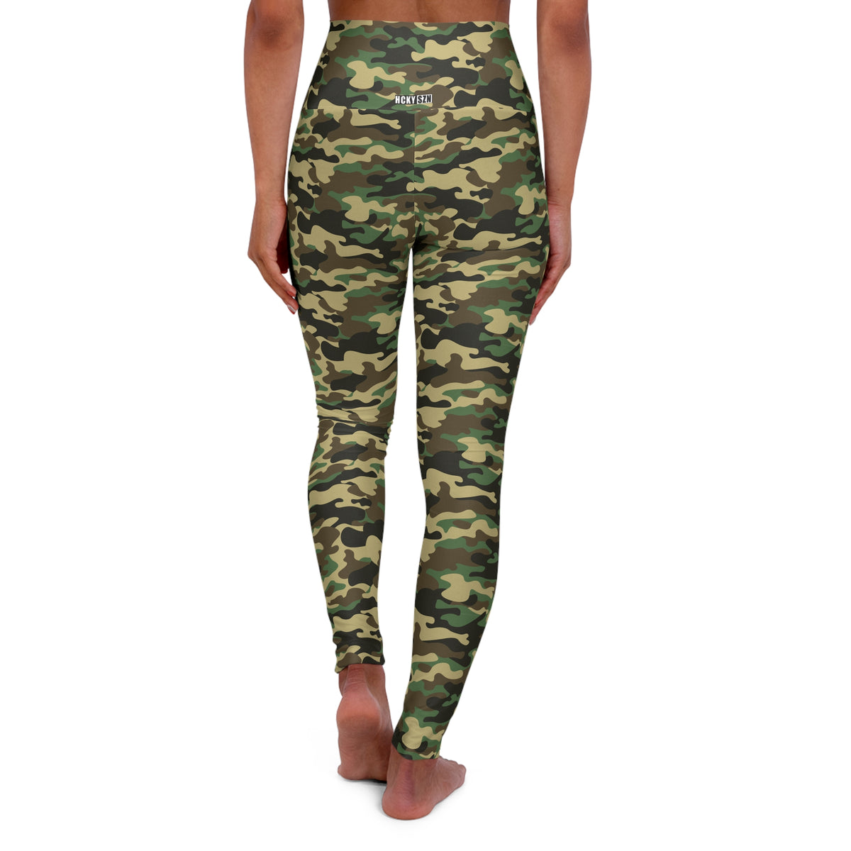 HCKY SZN High Waisted Yoga Leggings (Forest Camo)