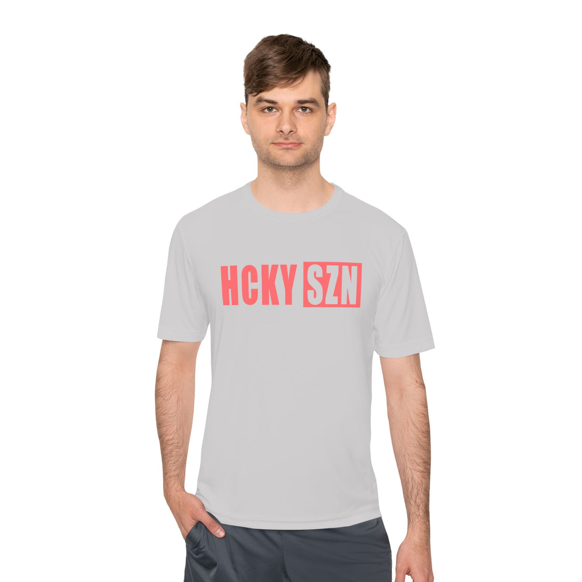 HCKYSZN (Flagship Logo) Adult Performance Tee - Silver/Peach